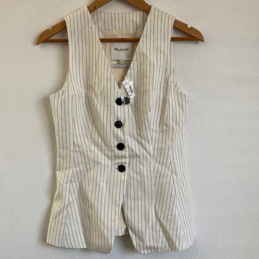 Madewell Cream Pinstripe Sleeveless Button Vest